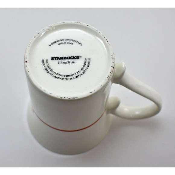 Starbucks White Mug Flare Rim Red Scroll - 2015 Starbucks Coffee Company Cup - Picture 6 of 7
